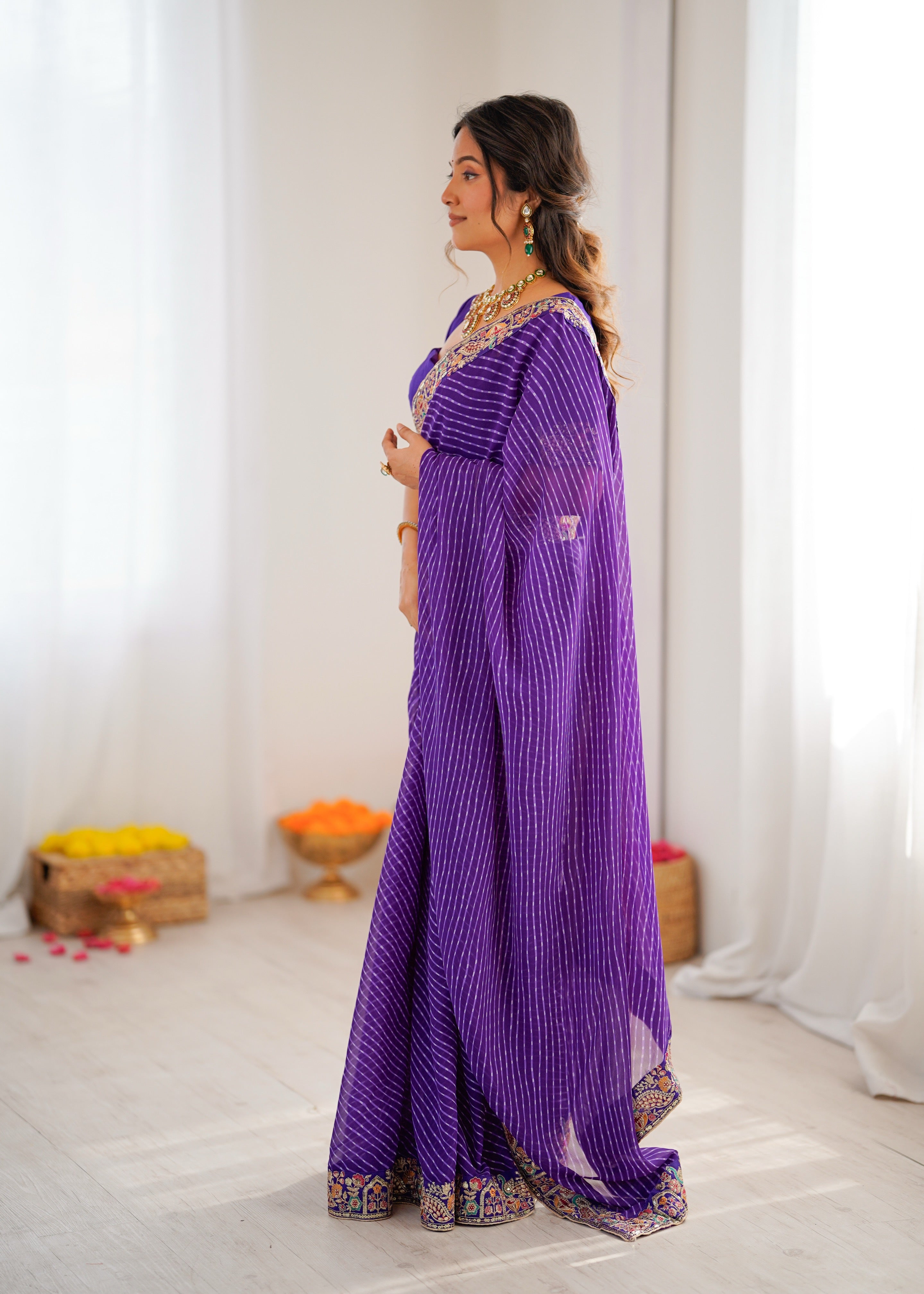 Premium Faux Georgette Badhani Print Embroidered Saree