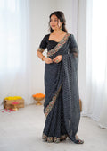 Premium Faux Georgette Badhani Print Embroidered Saree