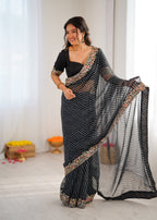 Premium Faux Georgette Badhani Print Embroidered Saree