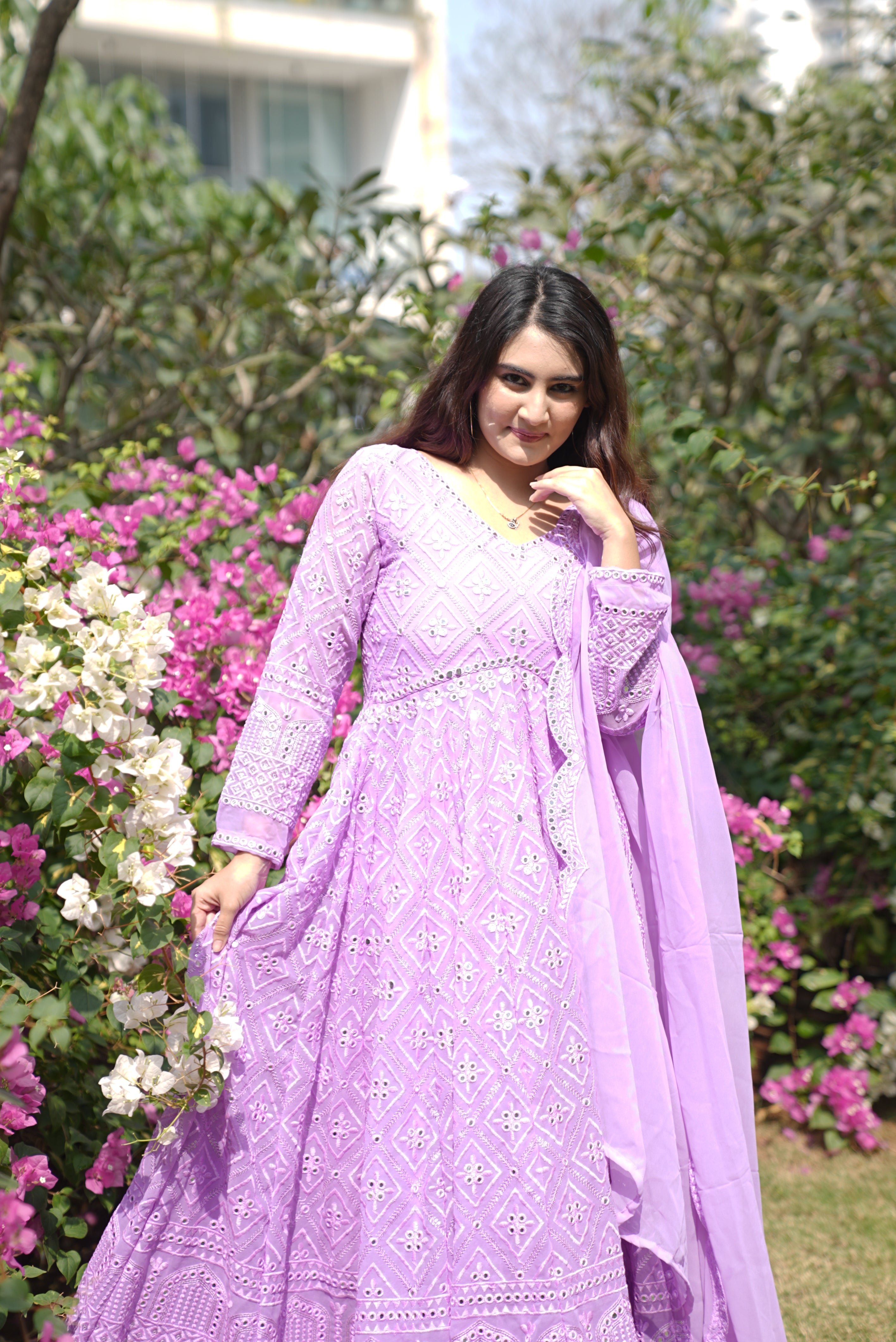 Purple Sequins Embroidered Anarkali Suit Set with Dupatta