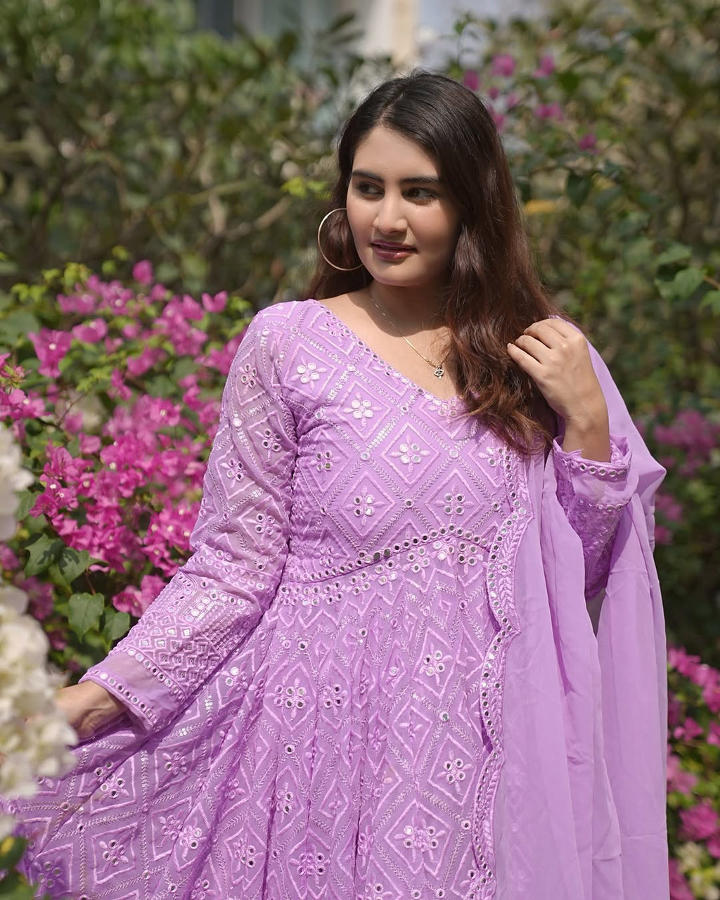 Purple Sequins Embroidered Anarkali Suit Set with Dupatta