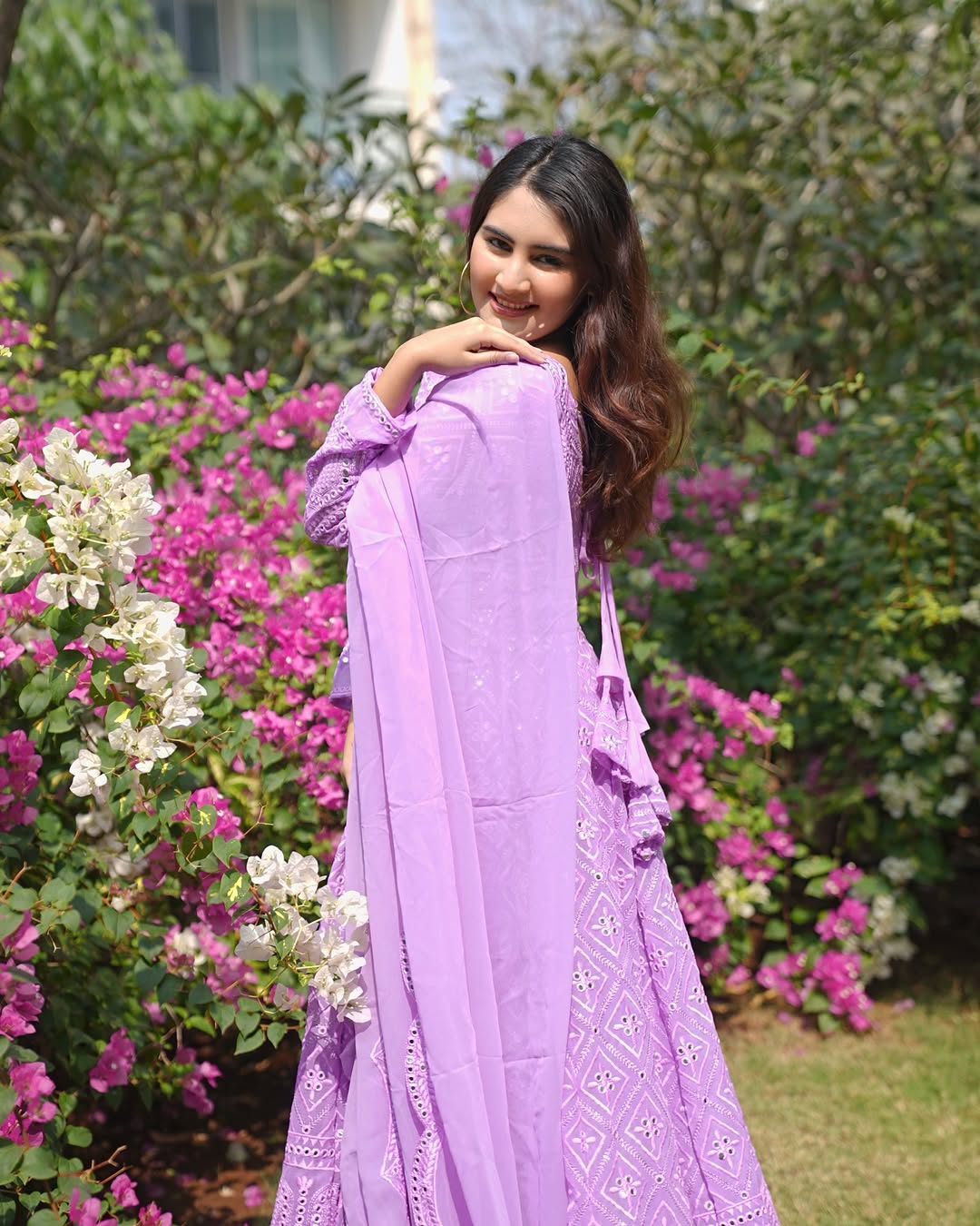 Purple Sequins Embroidered Anarkali Suit Set with Dupatta