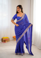 Premium Faux Georgette Badhani Print Embroidered Saree