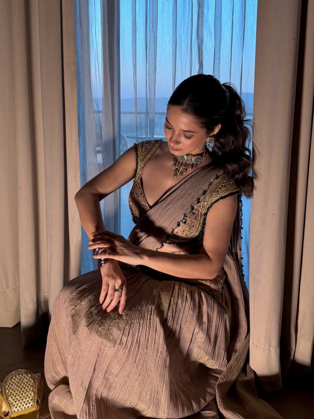 Ready to Wear Crushed Party Wear Saree