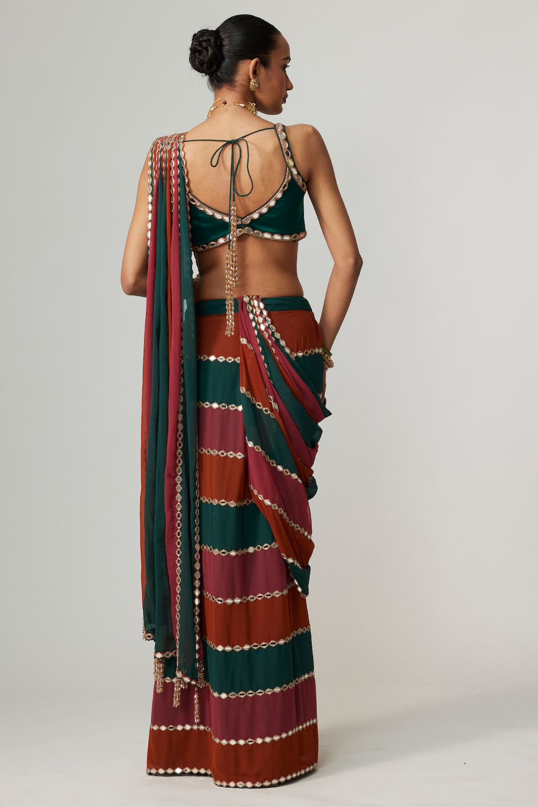 Party Wear Multicolor Real Mirror Work Saree