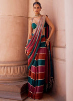 Party Wear Multicolor Real Mirror Work Saree