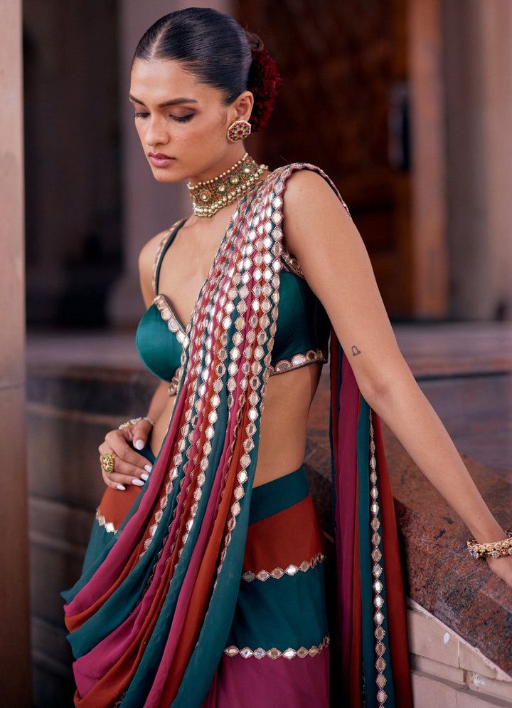 Party Wear Multicolor Real Mirror Work Saree