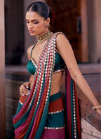 Party Wear Multicolor Real Mirror Work Saree