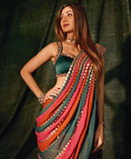 Party Wear Multicolor Real Mirror Work Saree