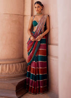 Party Wear Multicolor Real Mirror Work Saree