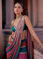 Party Wear Multicolor Real Mirror Work Saree