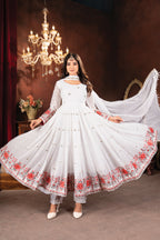 Designer White Embroidered Anarkali Suit Set with Dupatta