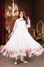 Designer White Embroidered Anarkali Suit Set with Dupatta