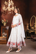 Designer White Embroidered Anarkali Suit Set with Dupatta