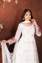 Designer White Embroidered Anarkali Suit Set with Dupatta
