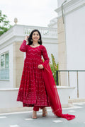 Designer Maroon Embroidered Anarkali Suit Set with Dupatta