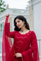 Designer Maroon Embroidered Anarkali Suit Set with Dupatta