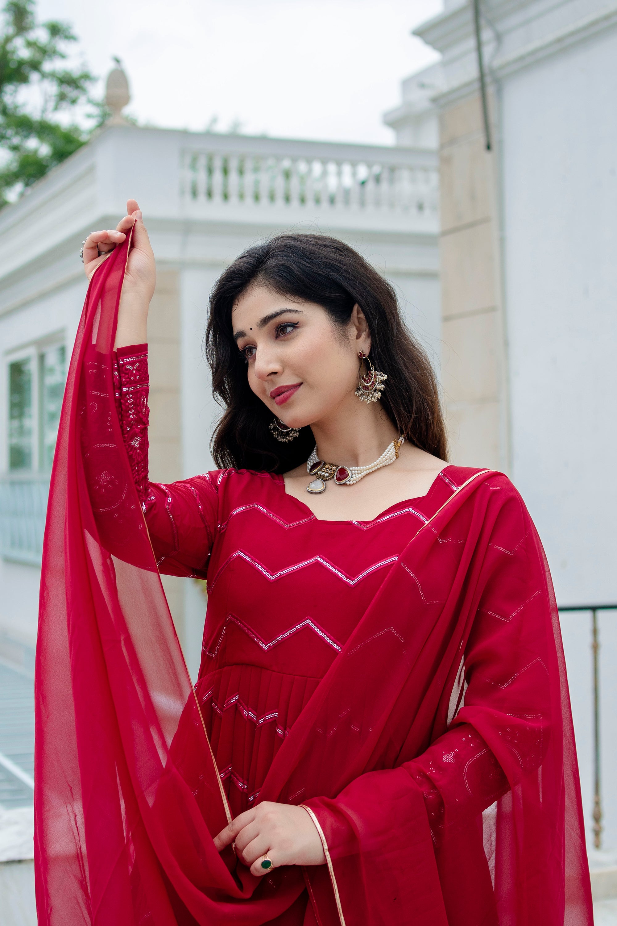 Designer Maroon Embroidered Anarkali Suit Set with Dupatta
