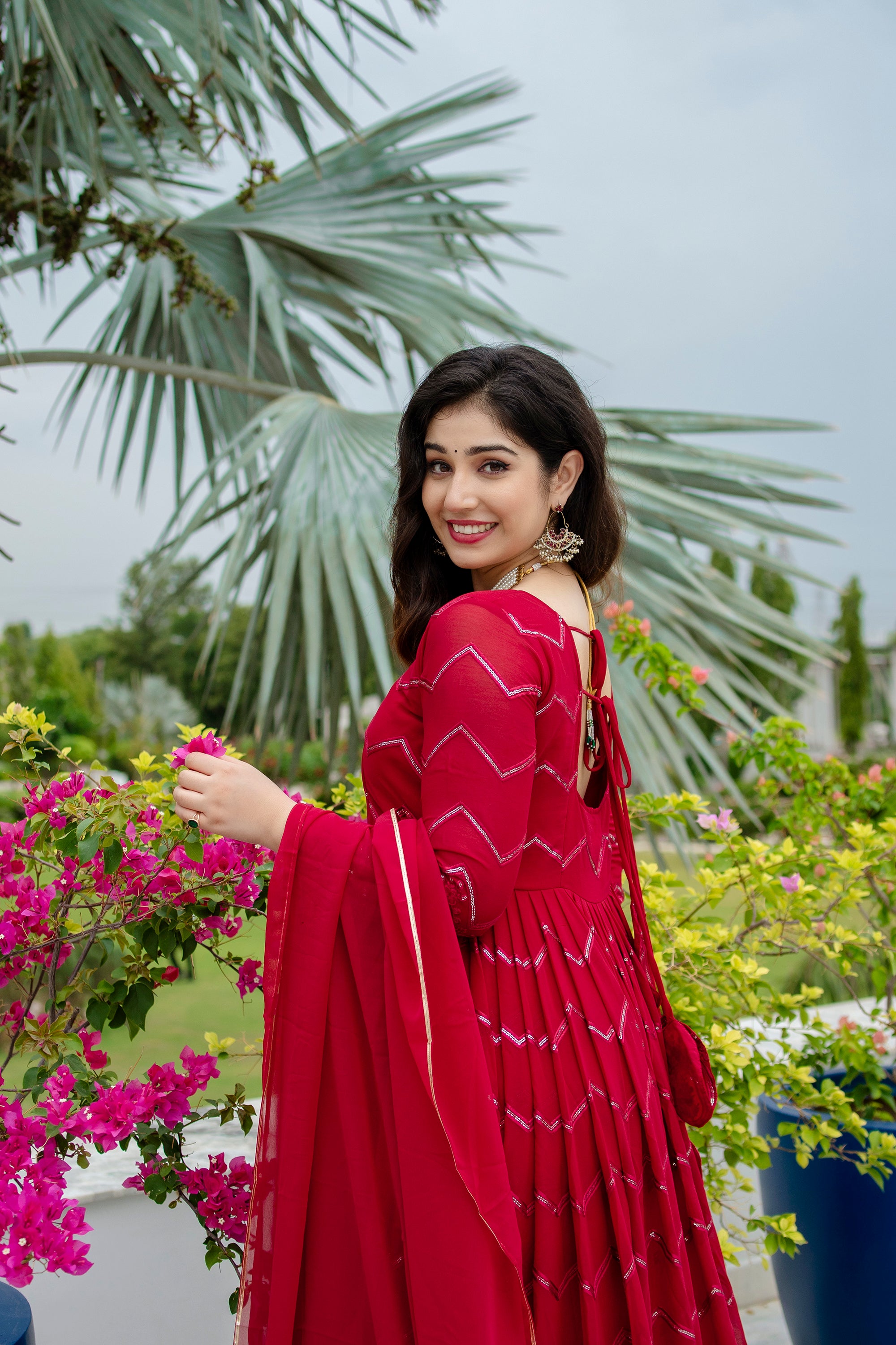 Designer Maroon Embroidered Anarkali Suit Set with Dupatta