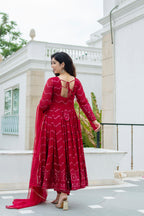 Designer Maroon Embroidered Anarkali Suit Set with Dupatta