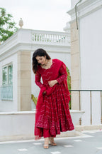 Designer Maroon Embroidered Anarkali Suit Set with Dupatta