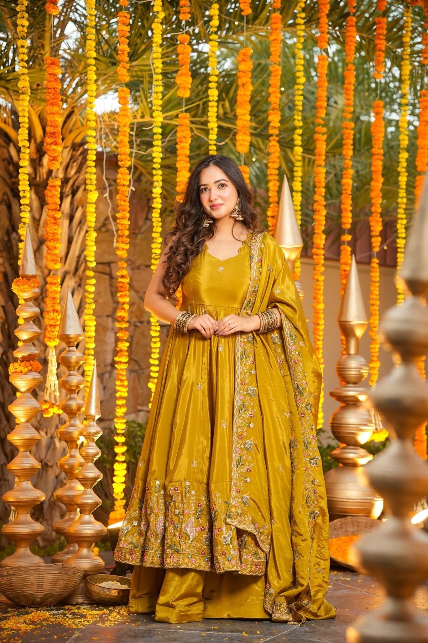 Premium Silk Embroidered Anarkali Suit Set with Palazzo & Dupatta