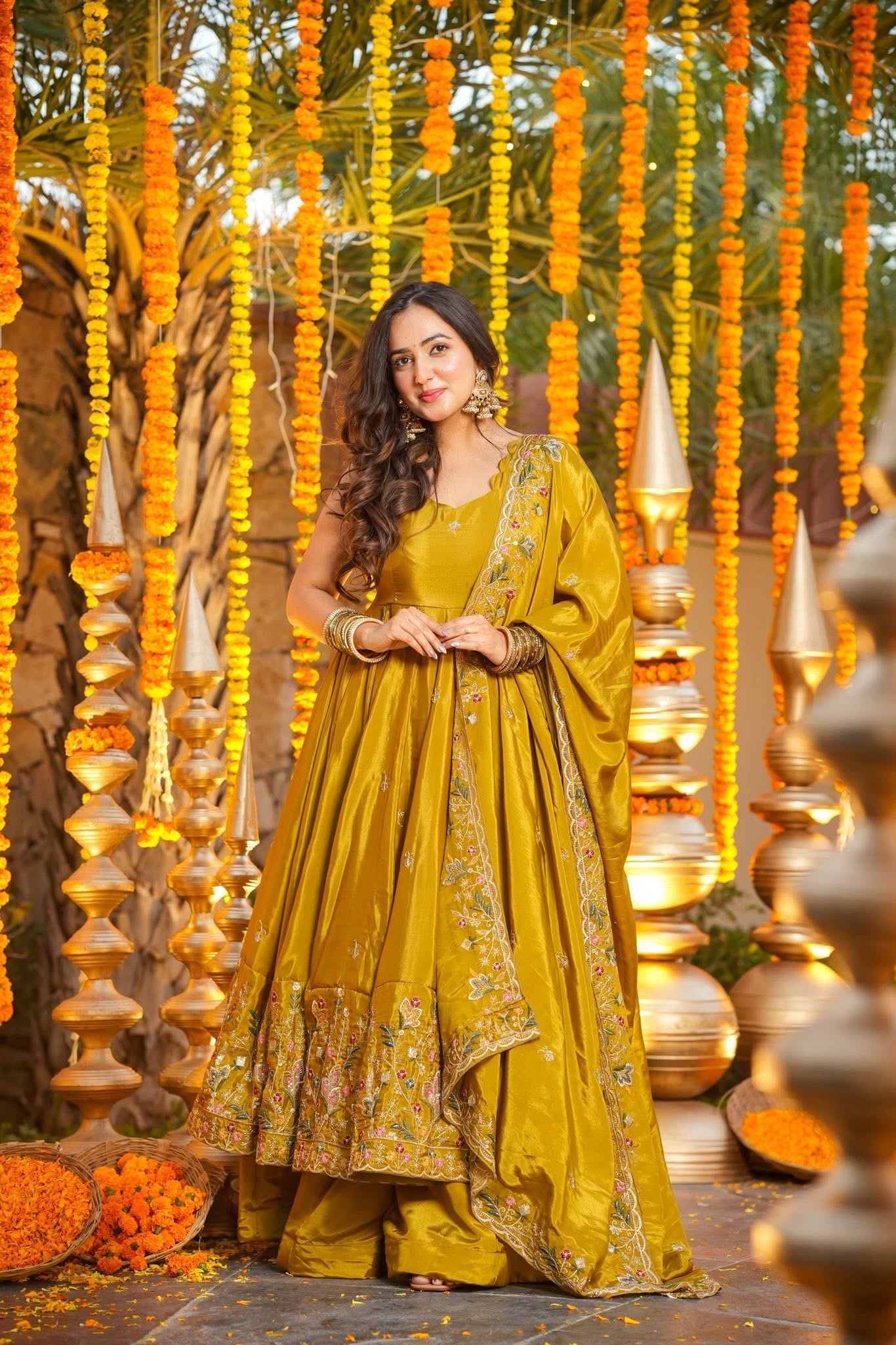 Premium Silk Embroidered Anarkali Suit Set with Palazzo & Dupatta