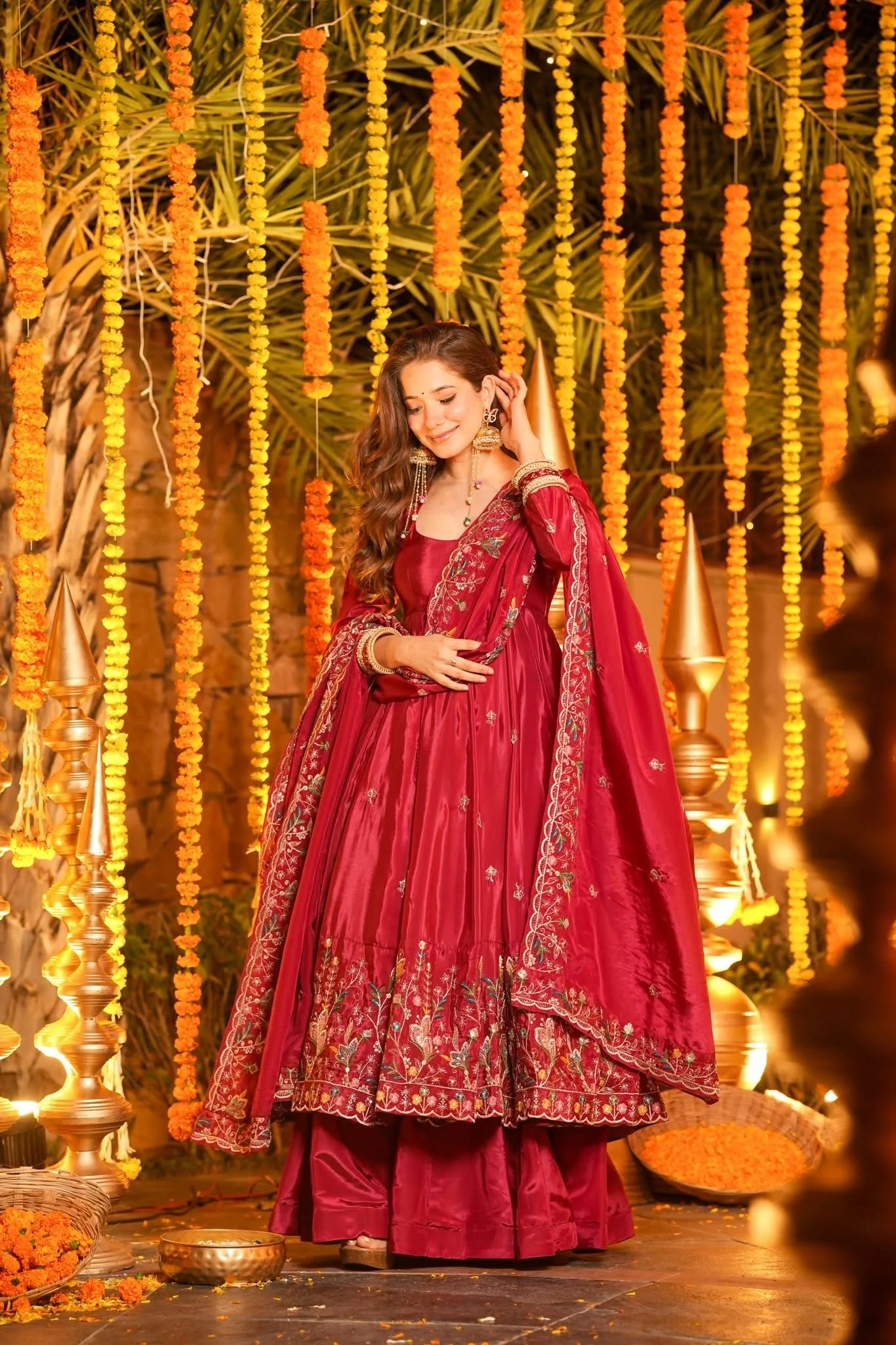 Premium Silk Embroidered Anarkali Suit Set with Palazzo & Dupatta
