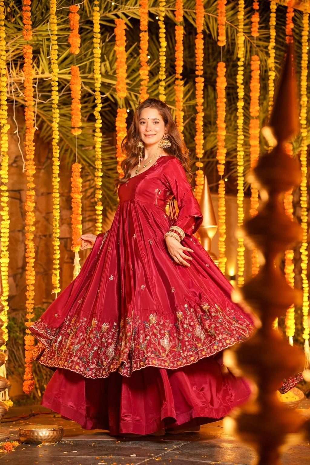 Premium Silk Embroidered Anarkali Suit Set with Palazzo & Dupatta