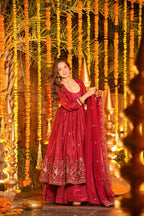 Premium Silk Embroidered Anarkali Suit Set with Palazzo & Dupatta