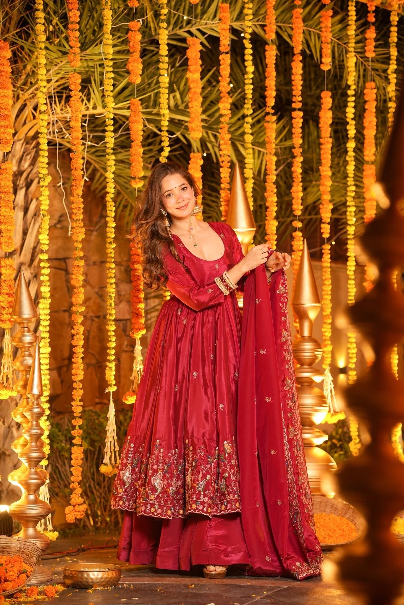 Premium Silk Embroidered Anarkali Suit Set with Palazzo & Dupatta