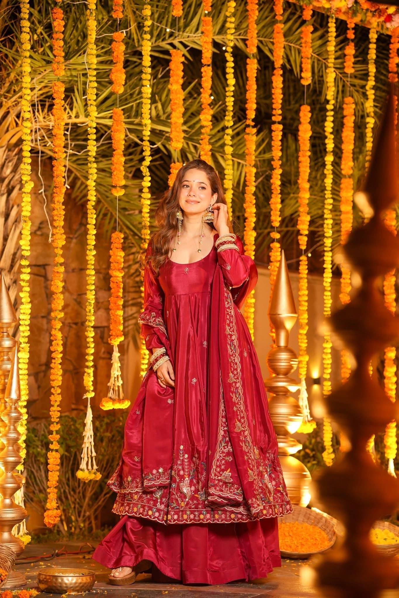 Premium Silk Embroidered Anarkali Suit Set with Palazzo & Dupatta