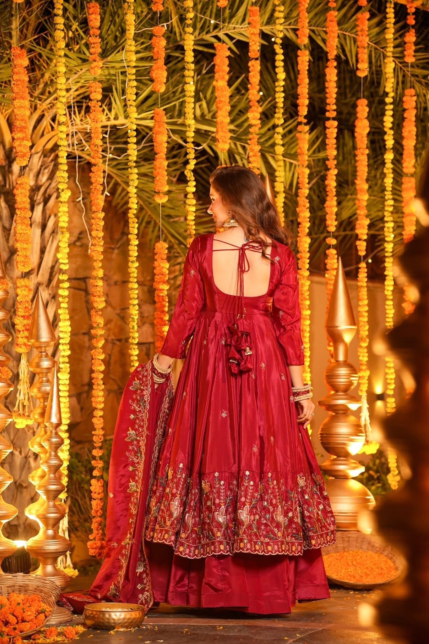 Premium Silk Embroidered Anarkali Suit Set with Palazzo & Dupatta