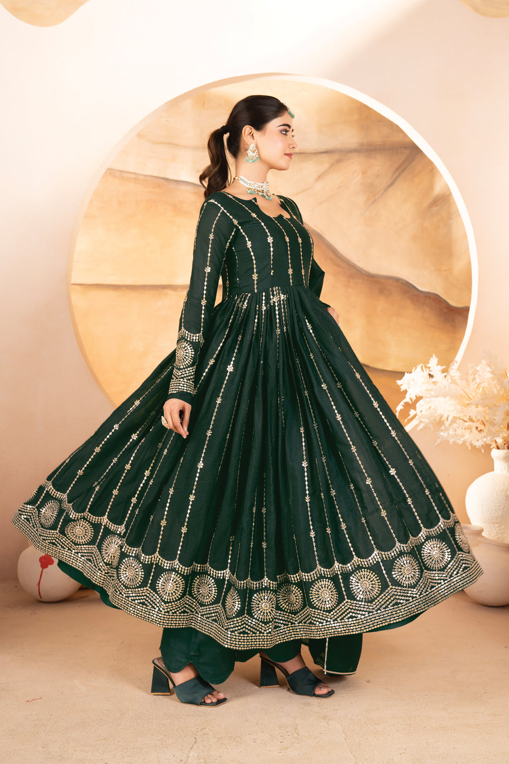 Premium Dark Green Anarkali Suit Set with Dupatta