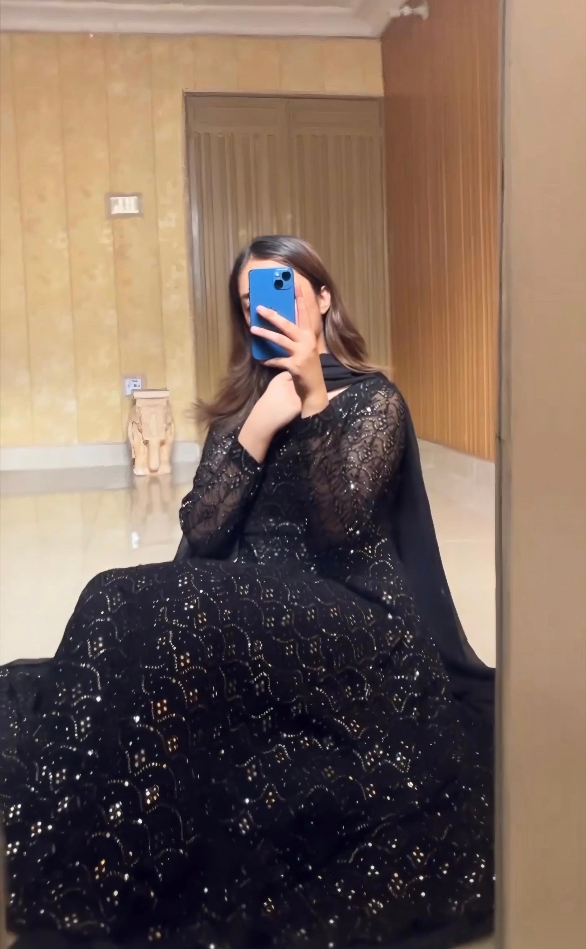 Premium Black Sequins Embroidered Anarkali Suit Set with Sharara