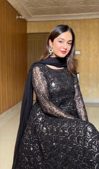 Premium Black Sequins Embroidered Anarkali Suit Set with Sharara
