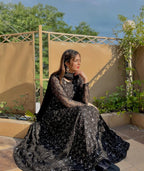 Premium Black Sequins Embroidered Anarkali Suit Set with Sharara