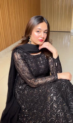 Premium Black Sequins Embroidered Anarkali Suit Set with Sharara