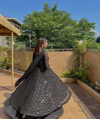 Premium Black Sequins Embroidered Anarkali Suit Set with Sharara