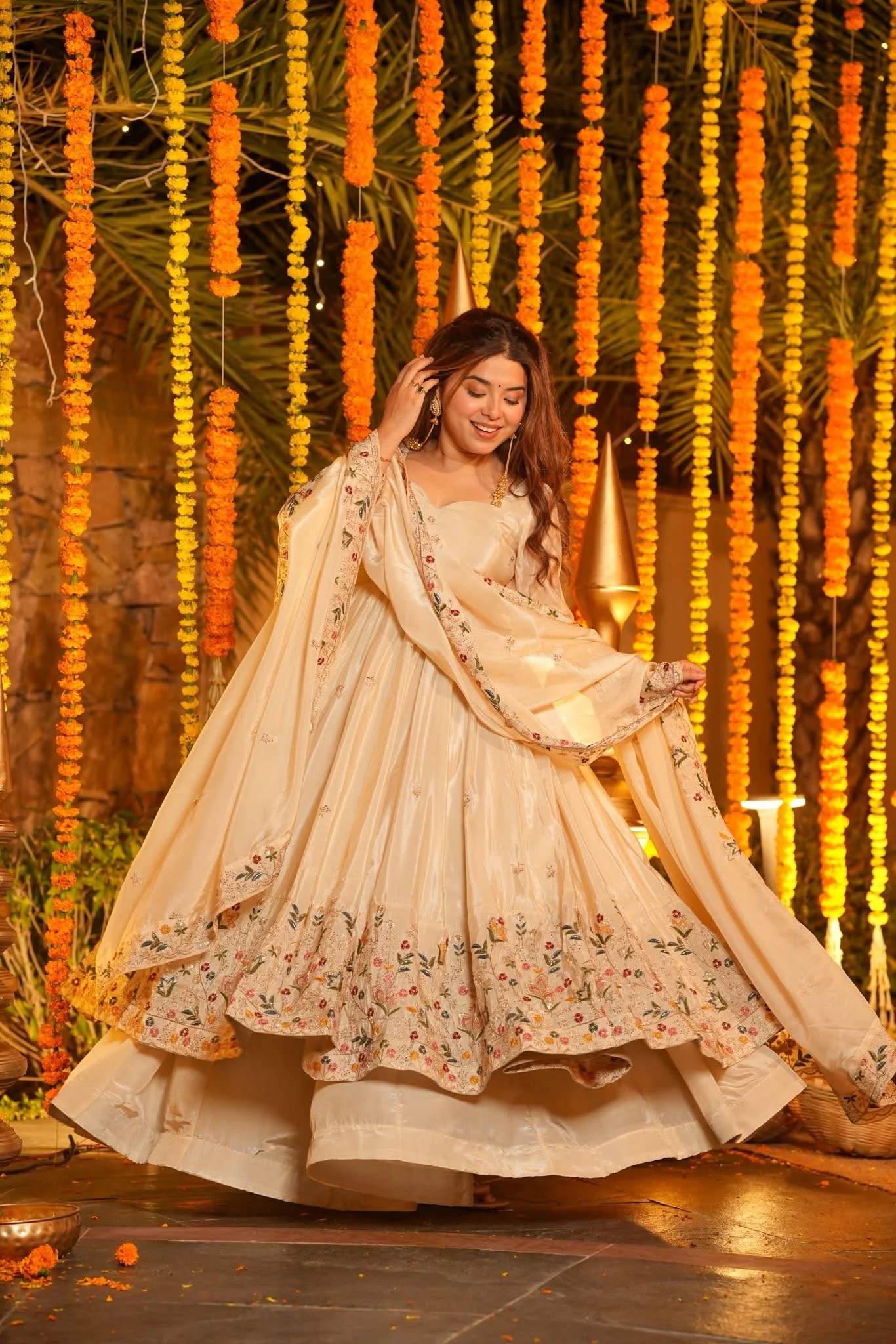 Premium Silk Embroidered Anarkali Suit Set with Palazzo & Dupatta