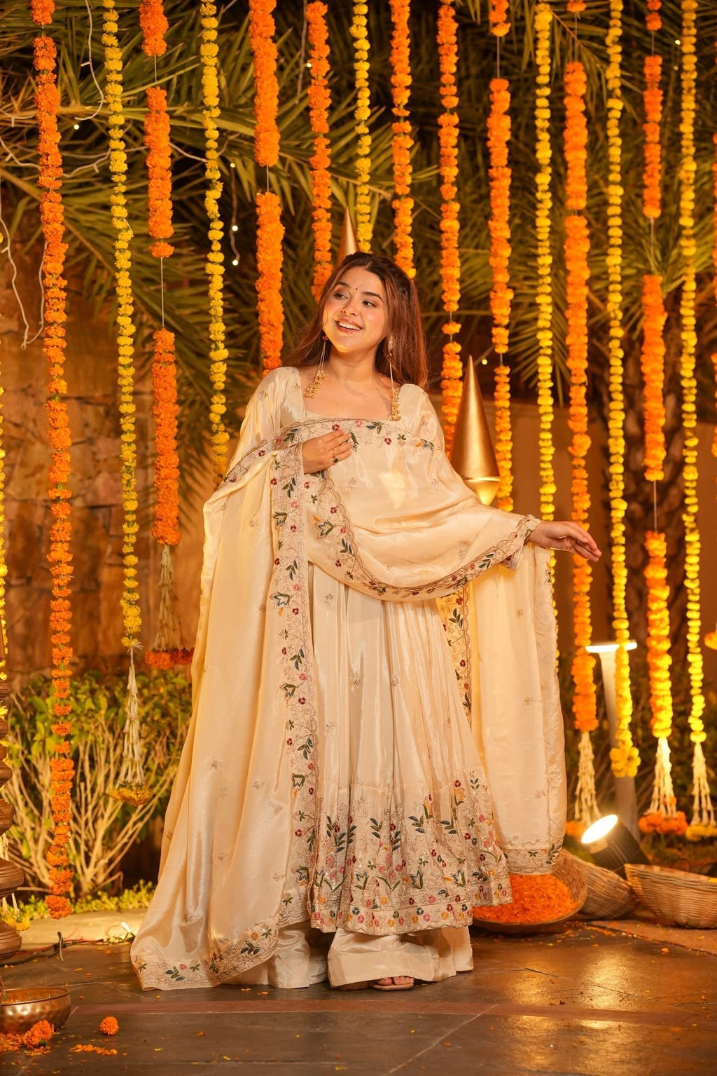 Premium Silk Embroidered Anarkali Suit Set with Palazzo & Dupatta