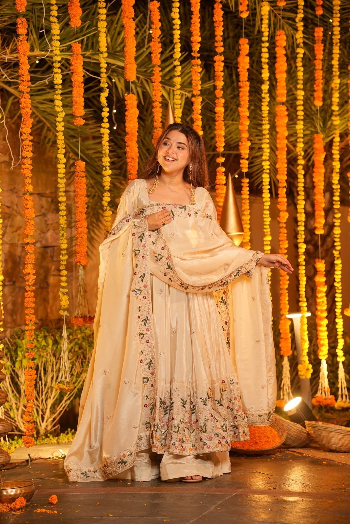 Premium Silk Embroidered Anarkali Suit Set with Palazzo & Dupatta