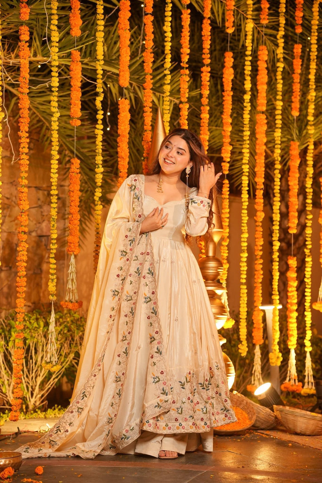 Premium Silk Embroidered Anarkali Suit Set with Palazzo & Dupatta