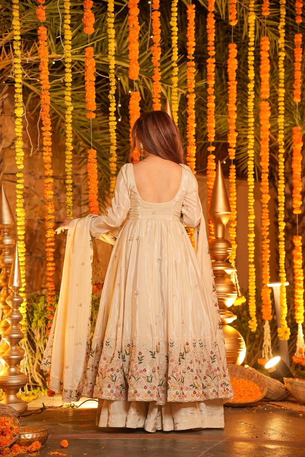 Premium Silk Embroidered Anarkali Suit Set with Palazzo & Dupatta