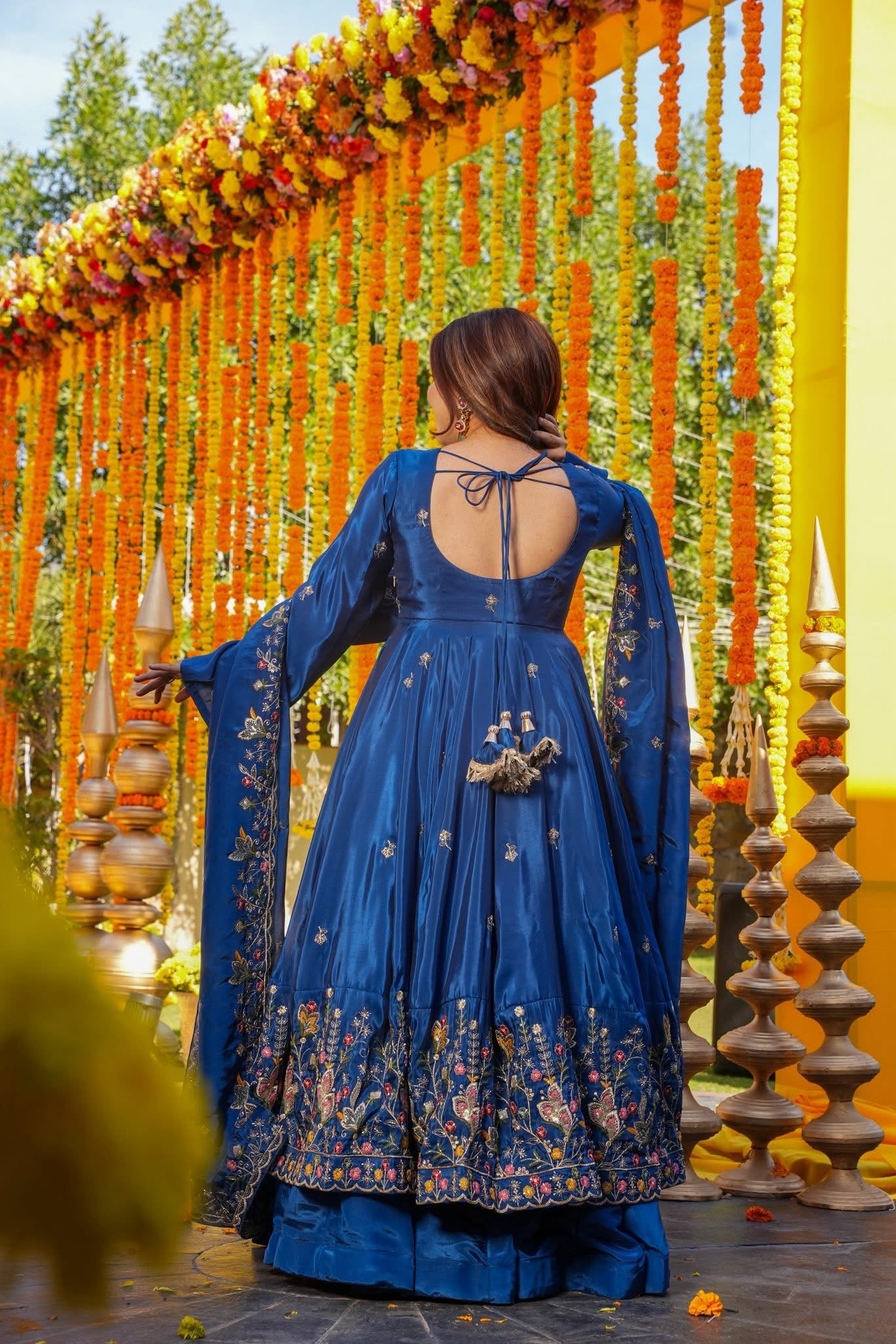 Premium Silk Embroidered Anarkali Suit Set with Palazzo & Dupatta