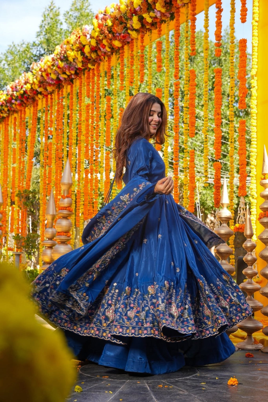 Premium Silk Embroidered Anarkali Suit Set with Palazzo & Dupatta