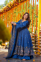 Premium Silk Embroidered Anarkali Suit Set with Palazzo & Dupatta