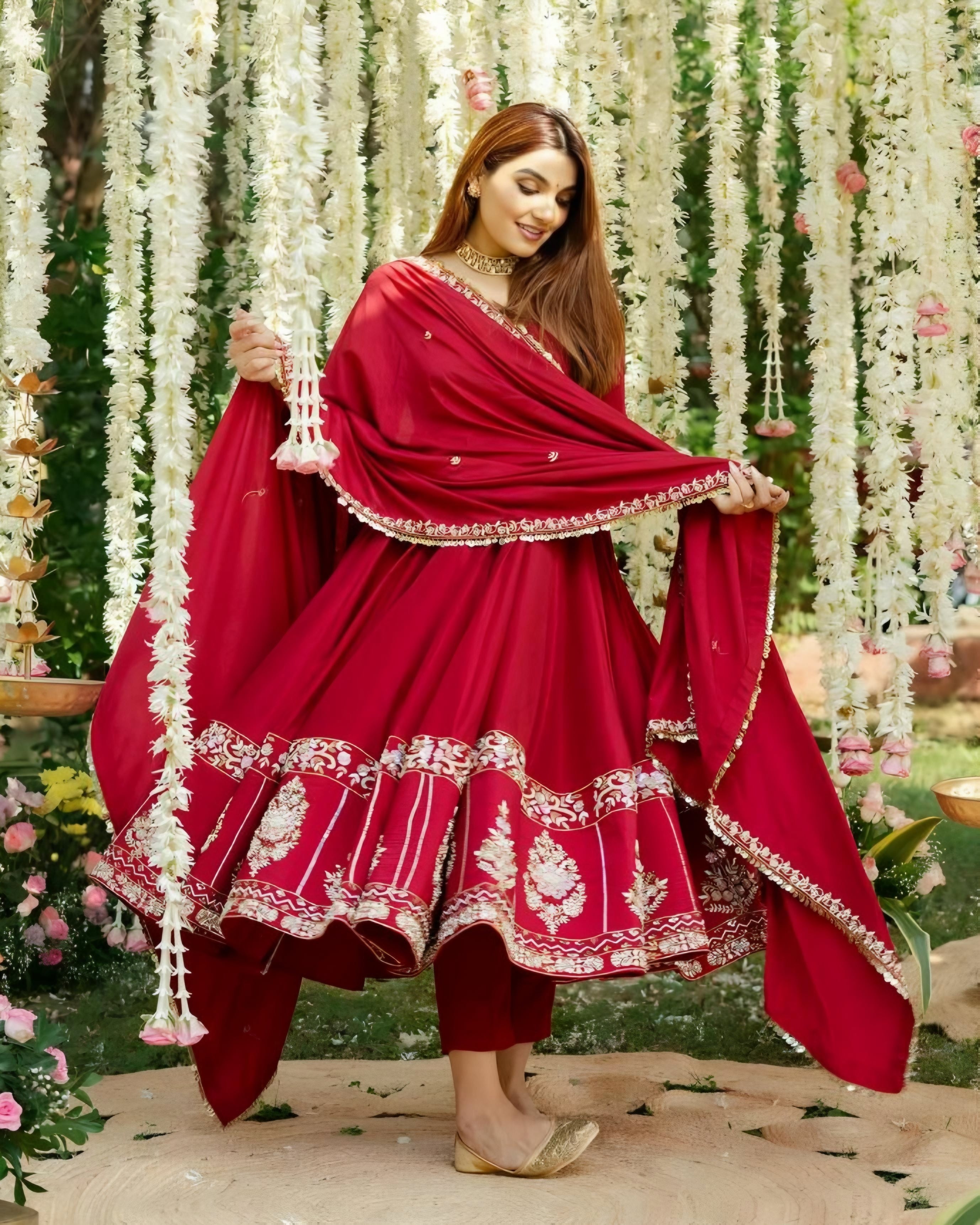 Designer Red Embroidered Anarkali Suit Set with Dupatta