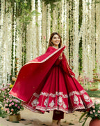 Designer Red Embroidered Anarkali Suit Set with Dupatta