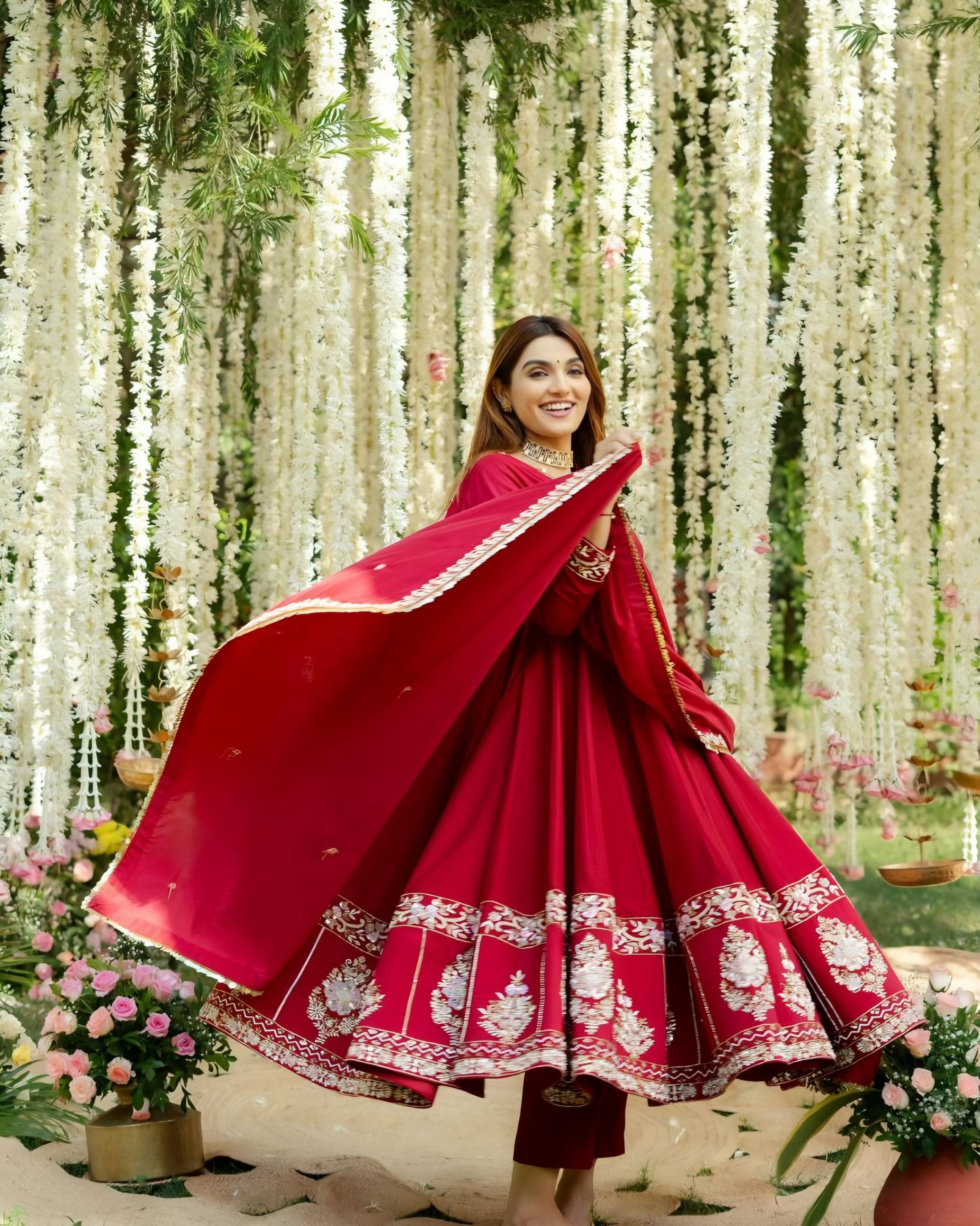 Designer Red Embroidered Anarkali Suit Set with Dupatta